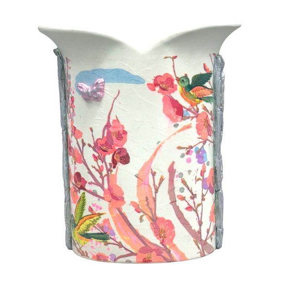 White Tulip Ceramic Italian Vase UpCycled With Decoupage and Hand Moulded Clay - Picture 7 of 13